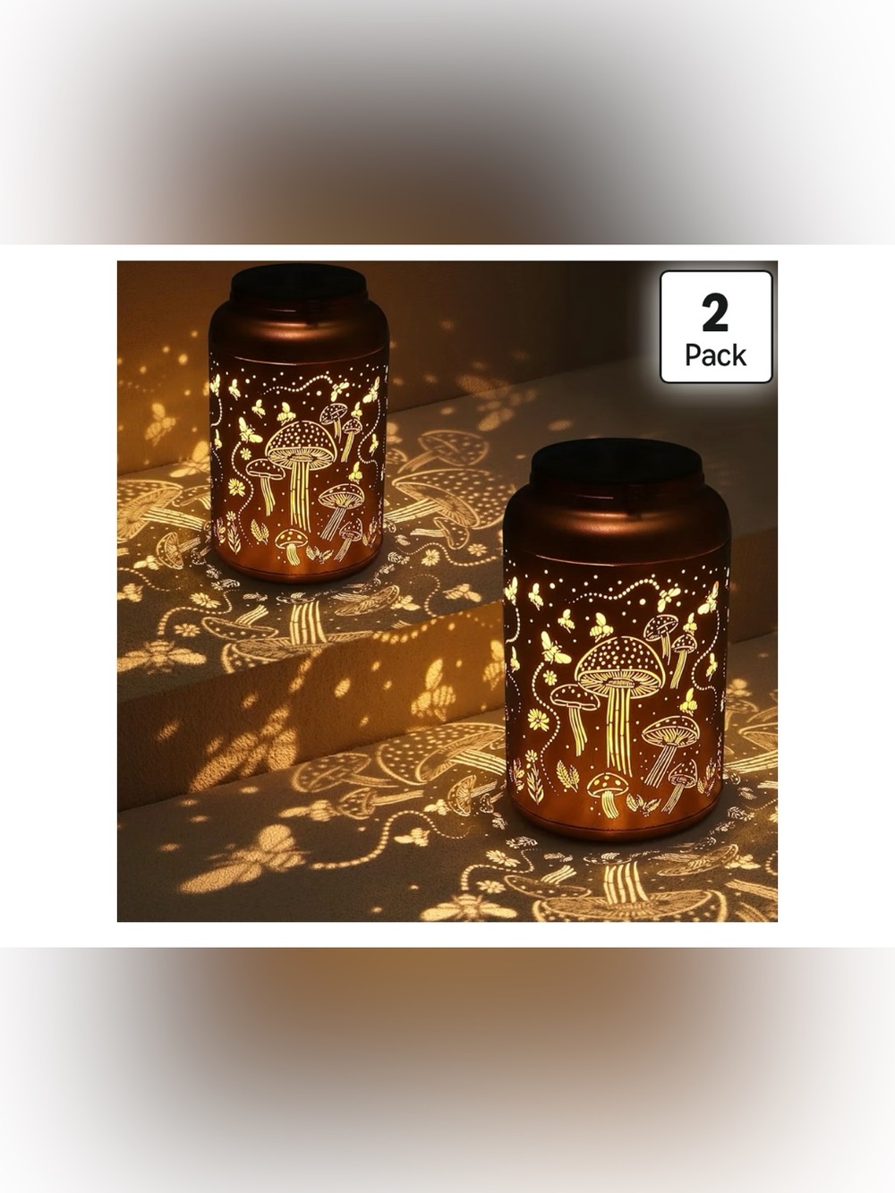 2 Pack Solar Lanterns Outdoor Waterproof Mushroom Garden Decor. NEW
